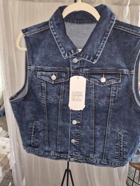 Sleeveless Dark Blue Denim Vest - Unbranded